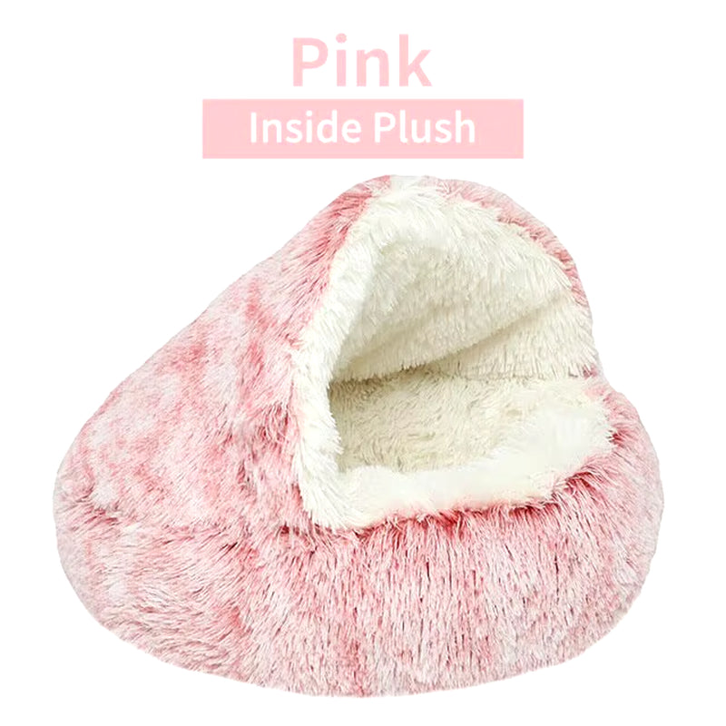 Soft Plush Pet Bed round Semi Closed Cat Bed Shell Type Pet Mattress Warm Cat Dog 2 in 1 Sleeping Nest Cave for Small Dogs
