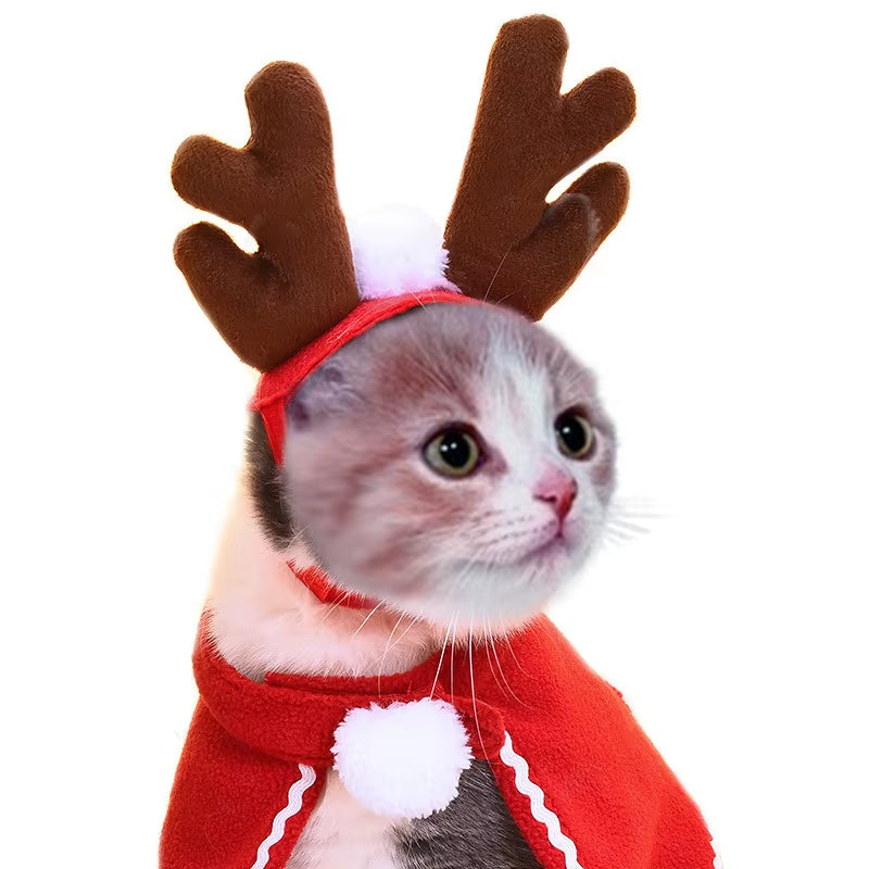 Christmas Pet Supplies Plush Xmas Hat Antlers Headband Pearl Crown Scarf for Cat Dog Festival Cosplay Party New Year Decorate
