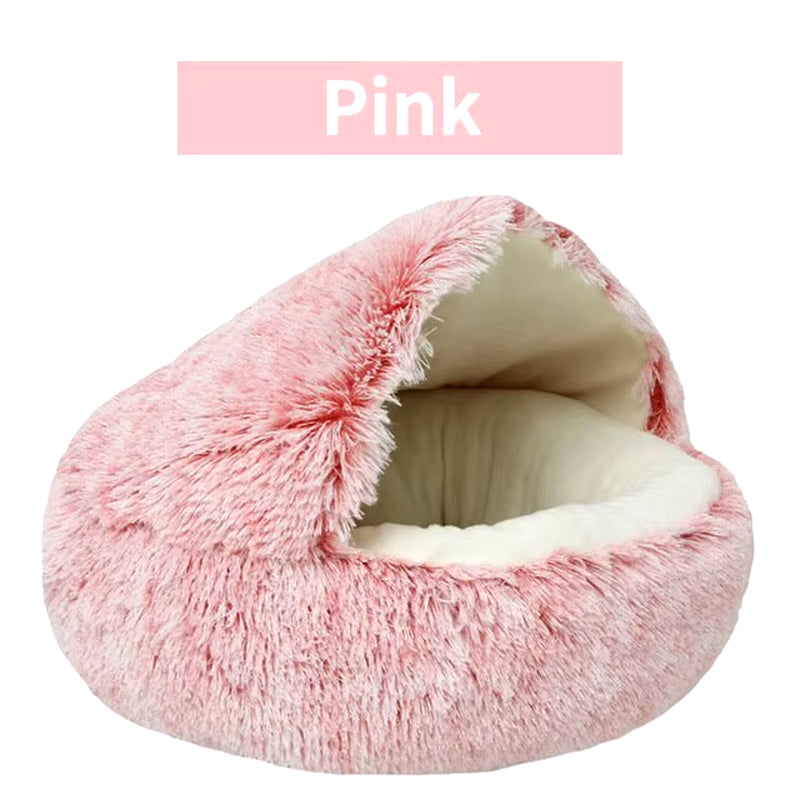 Soft Plush Pet Bed round Semi Closed Cat Bed Shell Type Pet Mattress Warm Cat Dog 2 in 1 Sleeping Nest Cave for Small Dogs