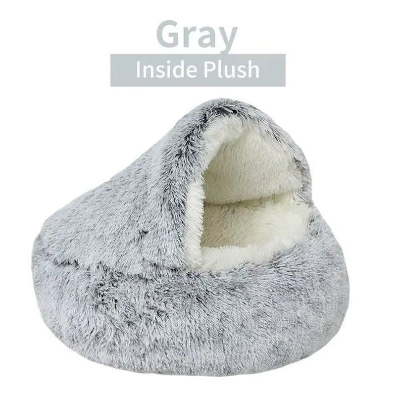 Soft Plush Pet Bed round Semi Closed Cat Bed Shell Type Pet Mattress Warm Cat Dog 2 in 1 Sleeping Nest Cave for Small Dogs