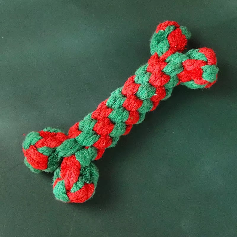Christmas Dog Toys Braided Cotton Rope Candy Bones Pet Toy for Small Large Dog Bite Resistant Molar Teeth Cleaning Dog Chew Toys