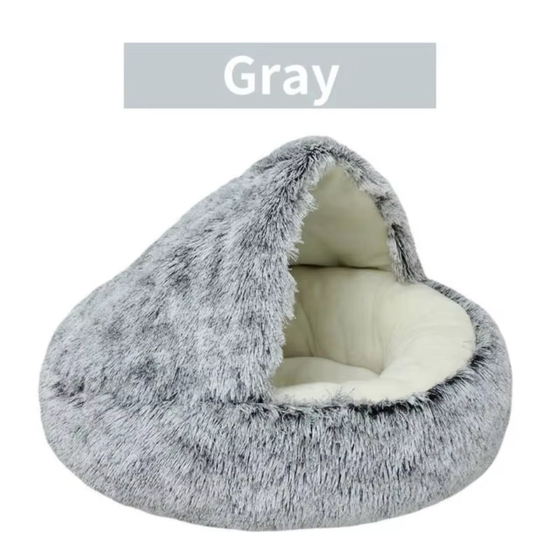 Soft Plush Pet Bed round Semi Closed Cat Bed Shell Type Pet Mattress Warm Cat Dog 2 in 1 Sleeping Nest Cave for Small Dogs