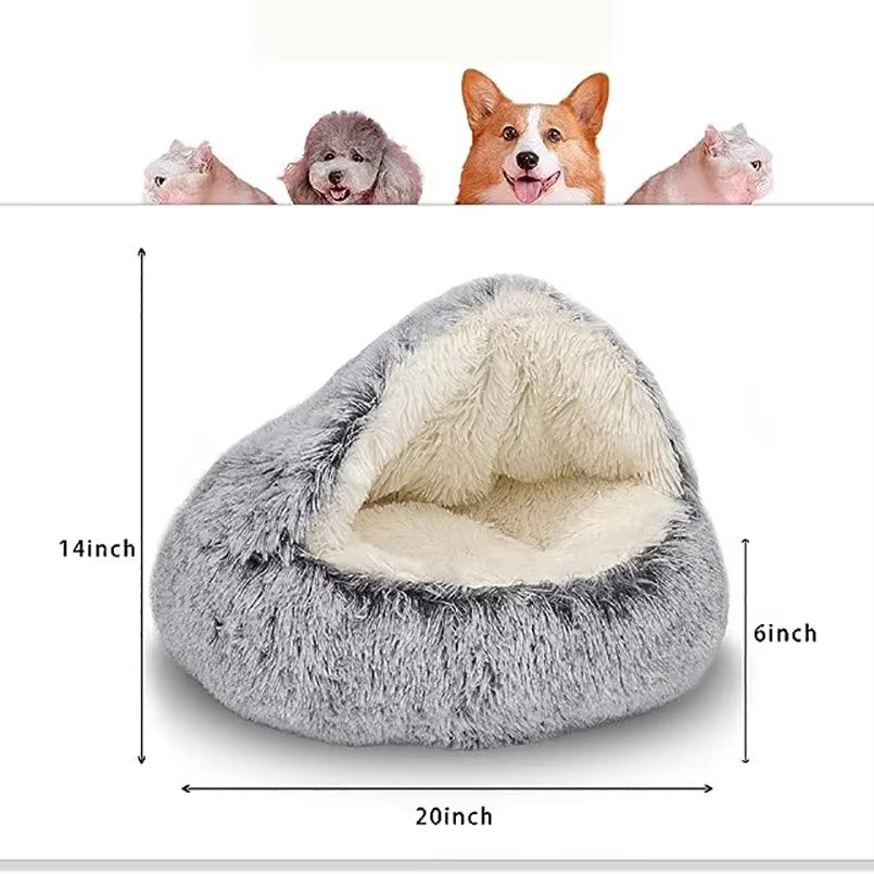 Soft Plush Pet Bed round Semi Closed Cat Bed Shell Type Pet Mattress Warm Cat Dog 2 in 1 Sleeping Nest Cave for Small Dogs