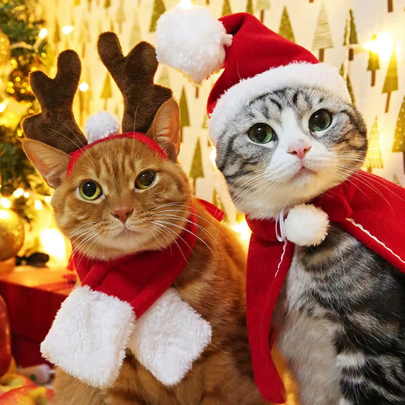 Christmas Pet Supplies Plush Xmas Hat Antlers Headband Pearl Crown Scarf for Cat Dog Festival Cosplay Party New Year Decorate