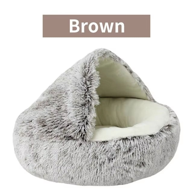 Soft Plush Pet Bed round Semi Closed Cat Bed Shell Type Pet Mattress Warm Cat Dog 2 in 1 Sleeping Nest Cave for Small Dogs