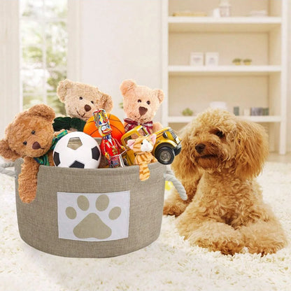 1Pc-Striped Foldable Pet Toy Basket with Braided Rope Handle - Dog Toy Storage Box Accessories
