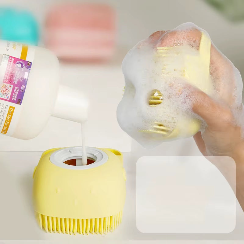 Hot Silicone Pet Bath Brush for Puppy Dogs, 2 in 1 Pet Bath Brush Soft Silicone Pet Massage Shampoo Dispenser