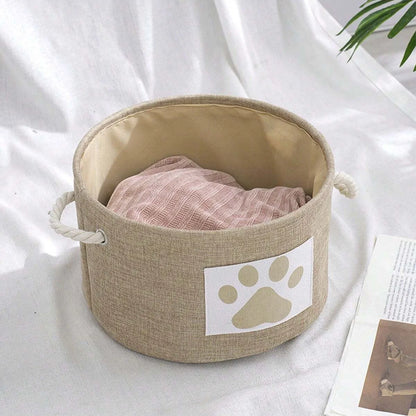 1Pc-Striped Foldable Pet Toy Basket with Braided Rope Handle - Dog Toy Storage Box Accessories