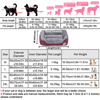 Square Large Dog Bed Soft Cat Sleeping Mat Warm Basket for Dog Waterproof Pet House for Small Dog Cushion Cat