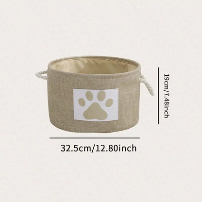 1Pc-Striped Foldable Pet Toy Basket with Braided Rope Handle - Dog Toy Storage Box Accessories