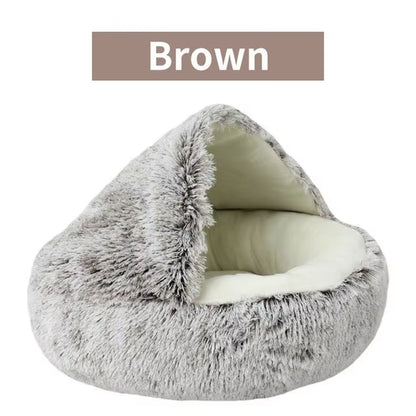 Soft Plush Pet Bed round Semi Closed Cat Bed Shell Type Pet Mattress Warm Cat Dog 2 in 1 Sleeping Nest Cave for Small Dogs